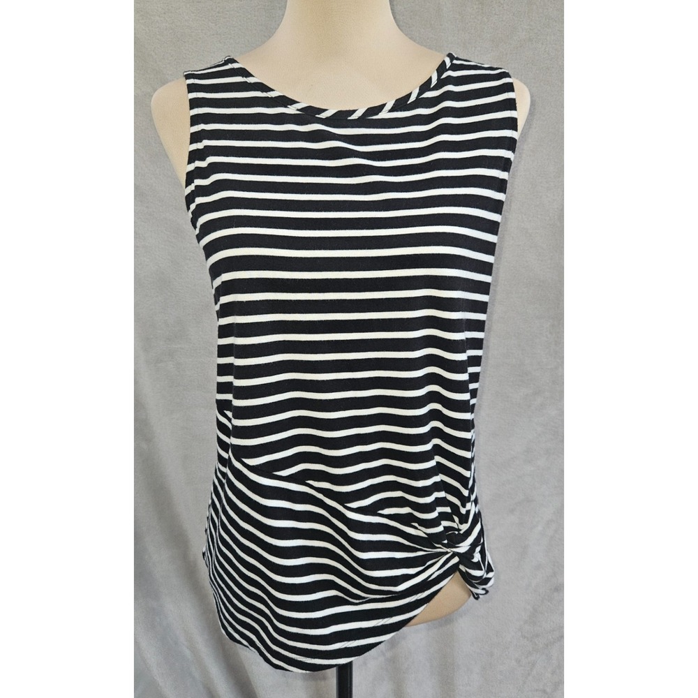 Jones New York Signature Black White Striped Sleeveless Side Knot‎ Tank Top M